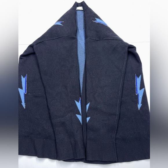 Sandro Paris Lightning Beaded Cardigan Black Blue CashmereBlend OpenFrontsweater - Picture 14 of 16
